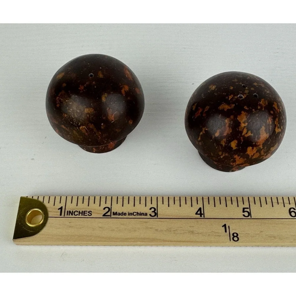 Vintage Bakelite Mushroom Salt &‎ Pepper Shakers Tortoise Shell Tested MCM Set